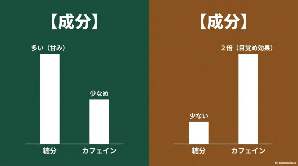 アラビカ種とロブスタ種の糖分とカフェイン含有量の比較グラフ