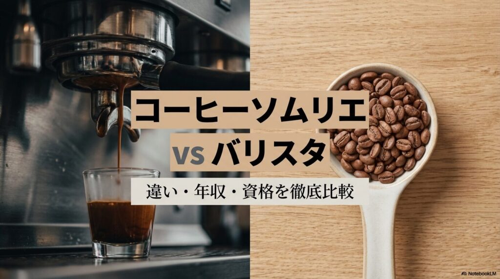 コーヒーソムリエとバリスタの違い、年収、資格を徹底比較する記事のタイトルスライド