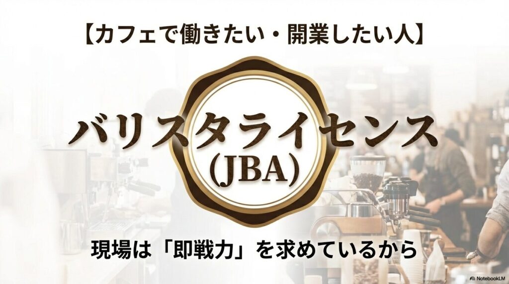 カフェで働きたい人や開業したい人には即戦力となるJBAバリスタライセンスがおすすめであることを示すスライド