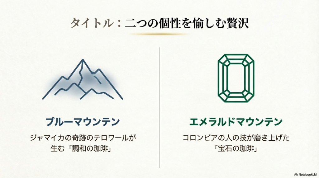 ジャマイカのテロワールが生むブルーマウンテンと、コロンビアの人の技が磨くエメラルドマウンテンの対比まとめ